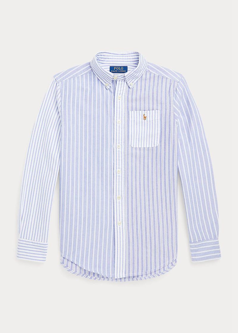 ラルフ ローレン シャツ ボーイ 青 6-14 年 ストライプd コットン Oxford Fun OALIJ6018